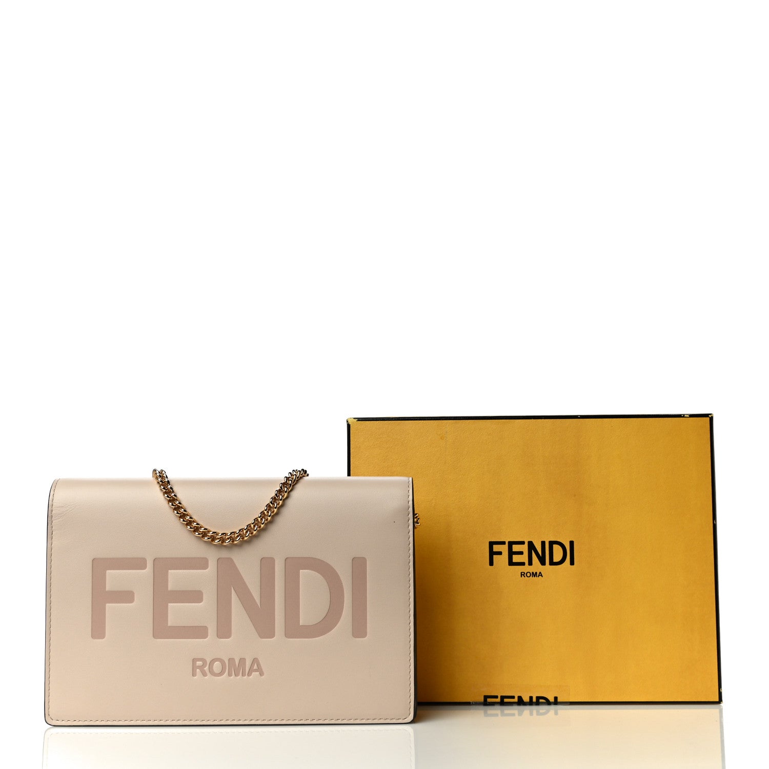 Fendi Vitello King Tamponato Logo Embossed Medium Wallet On Chain Poudre 11 of 11