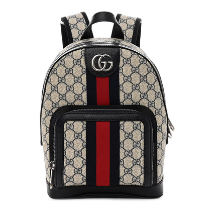 Gucci GG Supreme Monogram Textured Dollar Calfskin Web Small Ophidia Day Backpack Beige Blue Black 1 of 9