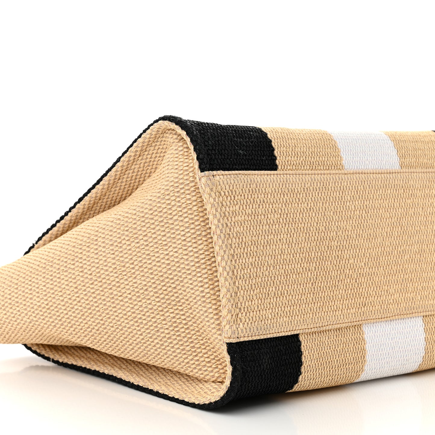 Straw Raffia Calfskin Striped Medium Deauville Tote Black Beige Ivory