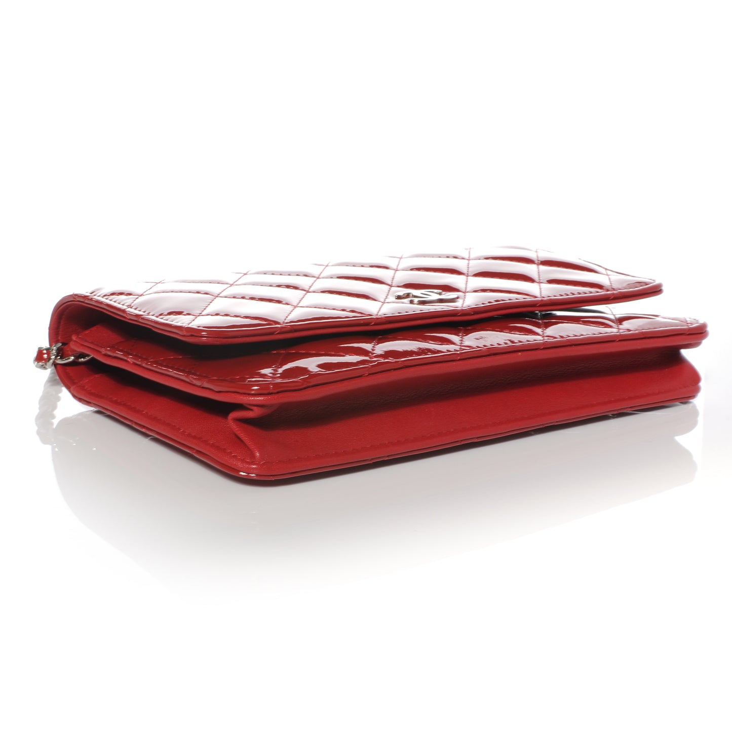 Patent Quilted Wallet On Chain WOC Red