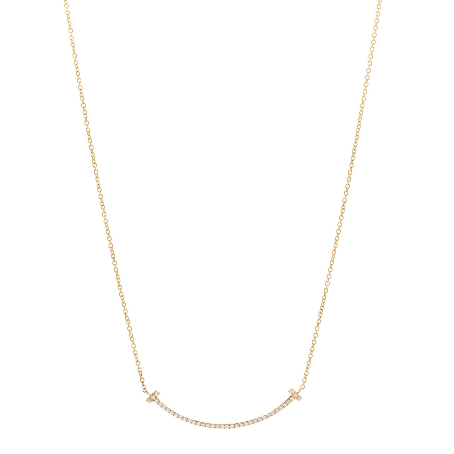 18K Yellow Gold Diamond Small T Smile Pendant Necklace