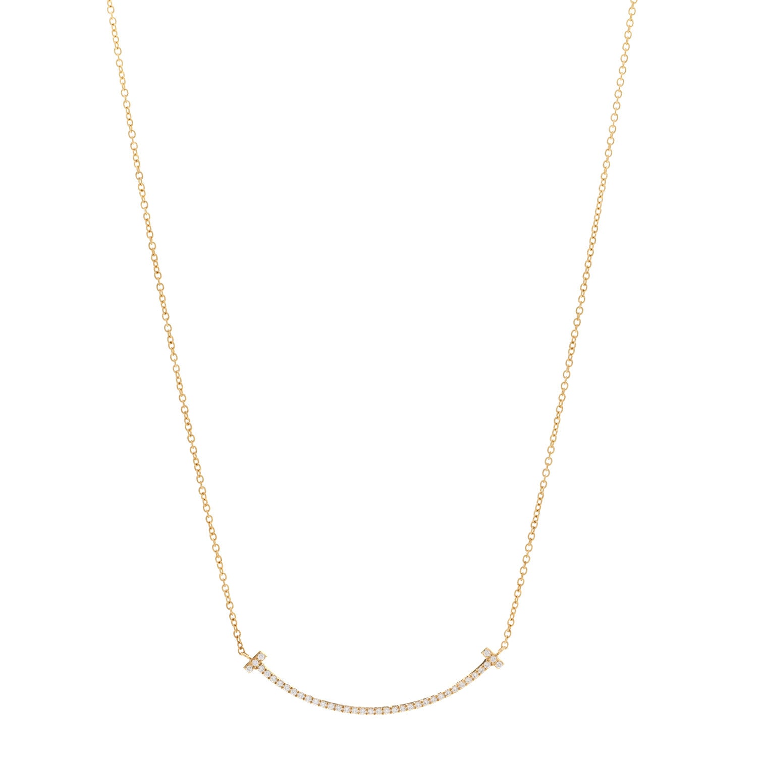 Tiffany 18K Yellow Gold Diamond Small T Smile Pendant Necklace 1 of 5