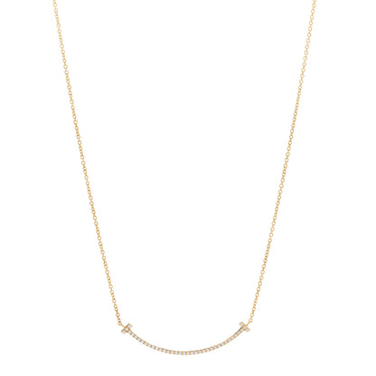 Tiffany 18K Yellow Gold Diamond Small T Smile Pendant Necklace 1 of 5