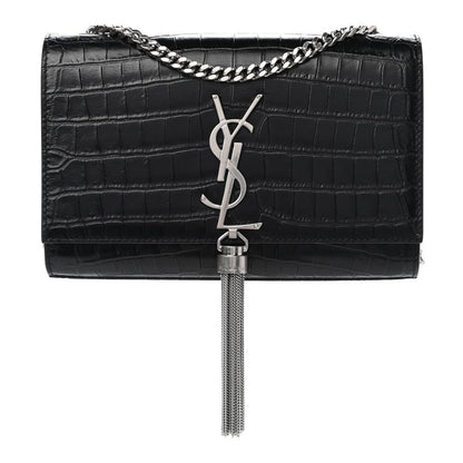 Saint Laurent Calfskin Crocodile Embossed Small Classic Monogram Kate Tassel Satchel Black 1 of 9
