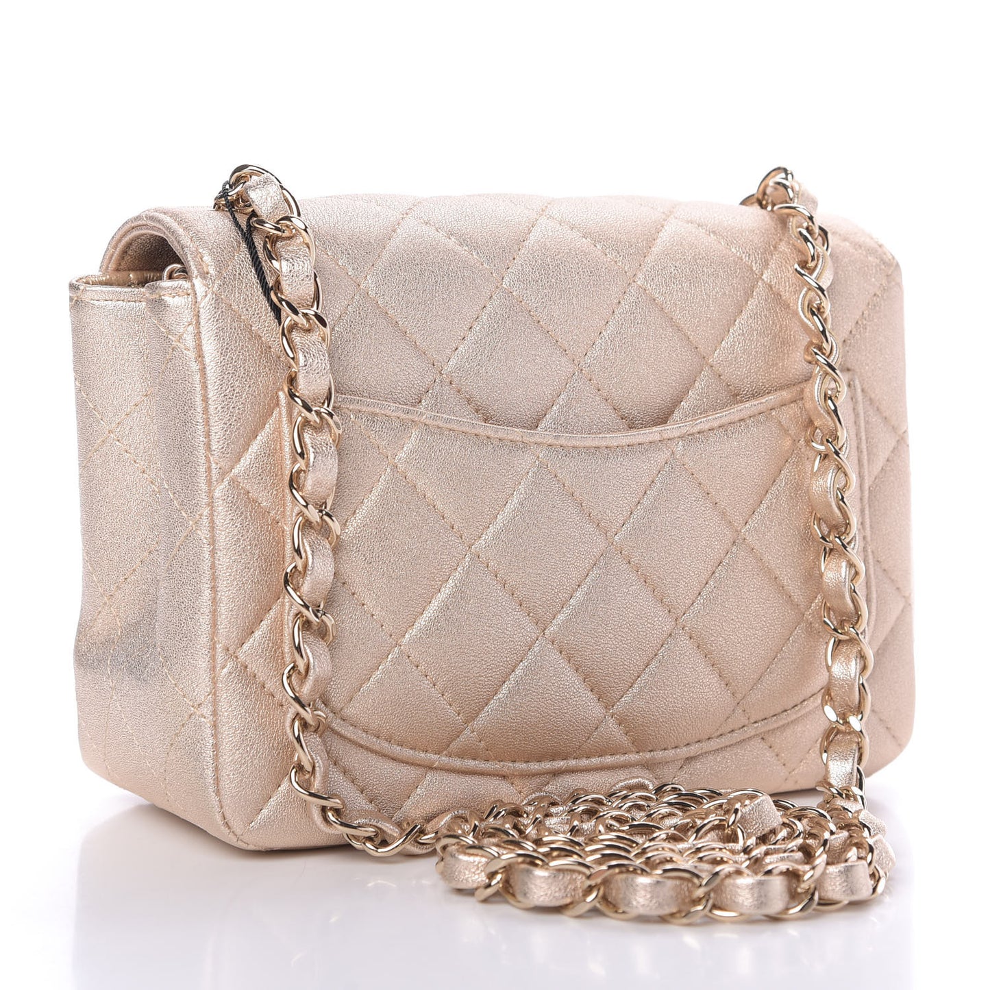Metallic Lambskin Quilted Mini Square Flap Gold
