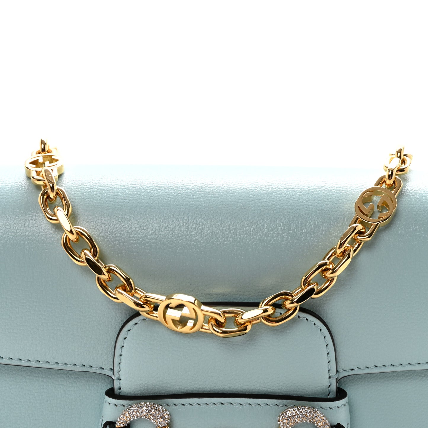 Azalea Calfskin Crystal GG Monogram Mini Horsebit 1955 Shoulder Bag Light Blue