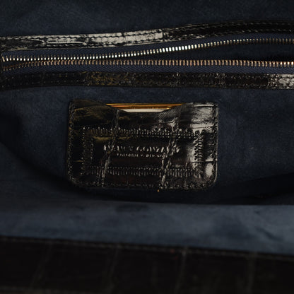 Nancy Gonzalez Metallic Crocodile Frame Flap Clutch Navy 5 of 7