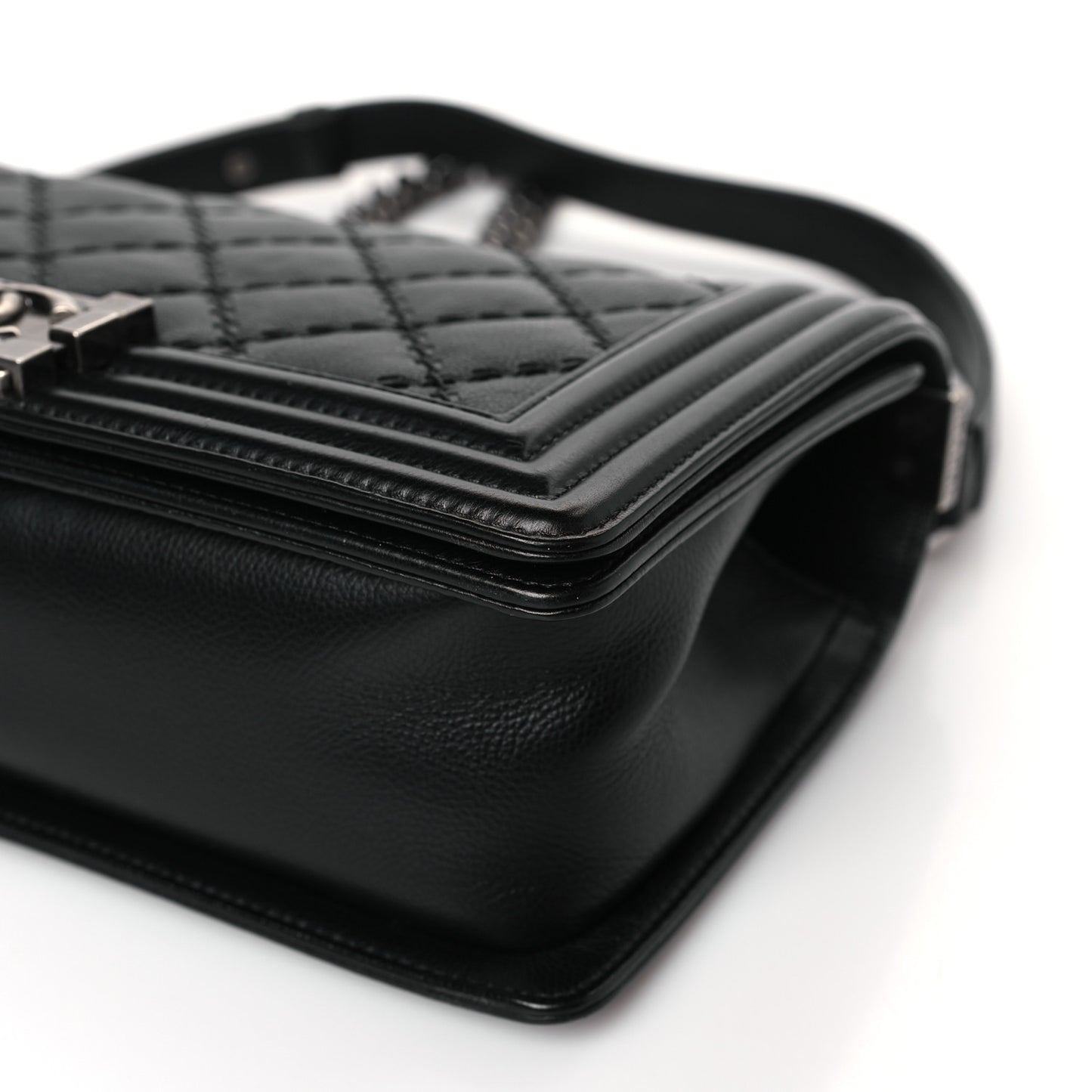 Calfskin Double Stitch Medium Boy Flap Black