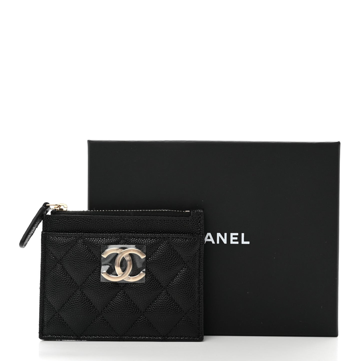 Caviar Quilted CC Zip Card Holder Black