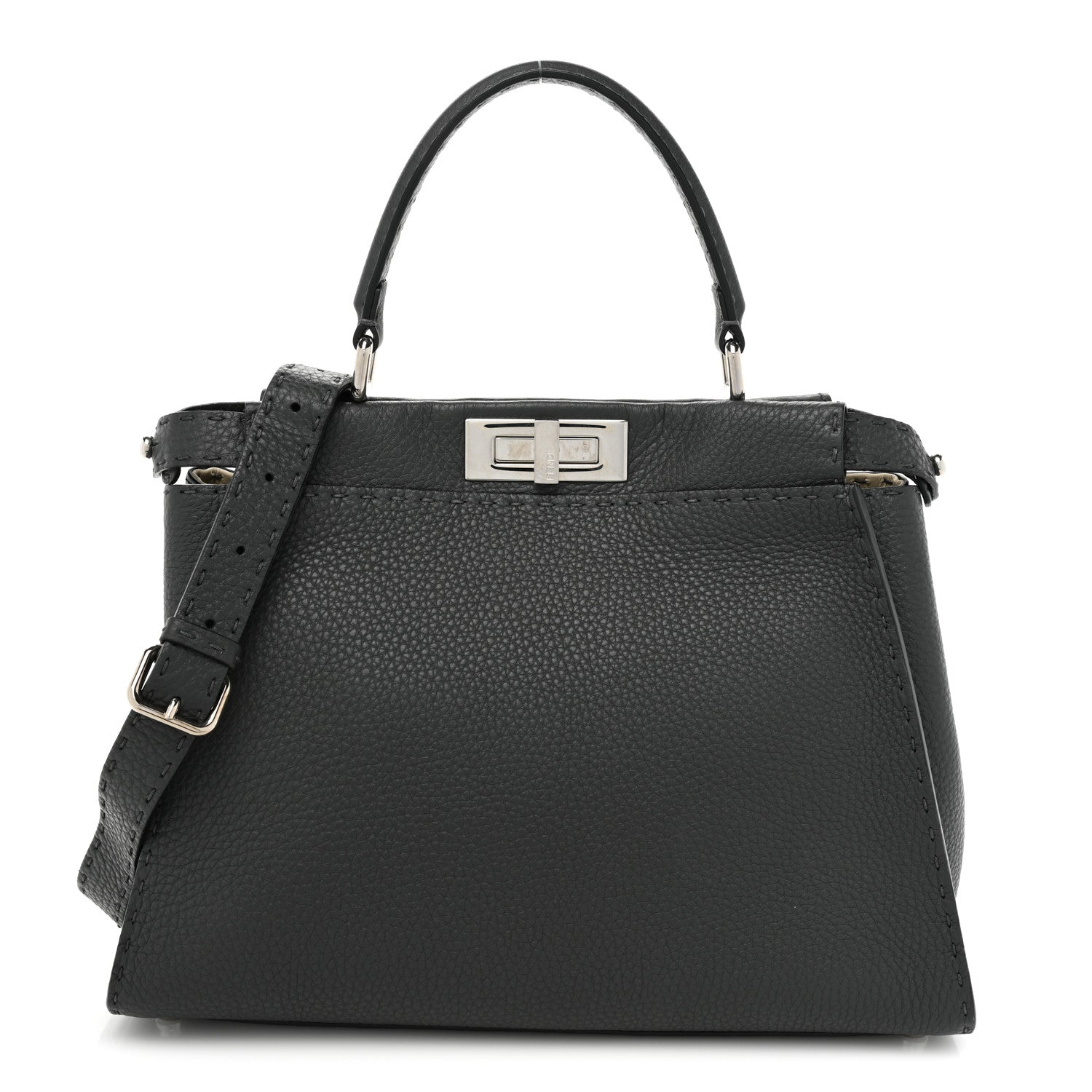 Fendi Cuoio Romano Selleria Bi-Color Medium Peekaboo Iconic Satchel Asfalto Latte 1 of 10
