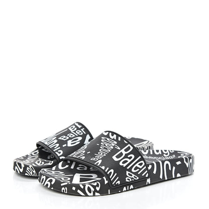 Balenciaga Rubber Wave Printed Womens Logo Pool Slide Sandals 36 Black 3 of 8