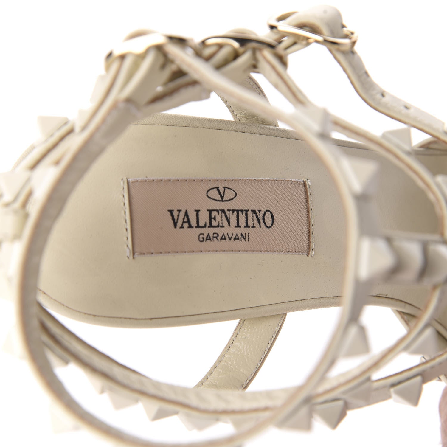 Valentino Garavani Calfskin Lacquered Monochrome Rockstud Ankle Strap 65mm Pumps 38.5 Ivory 7 of 13