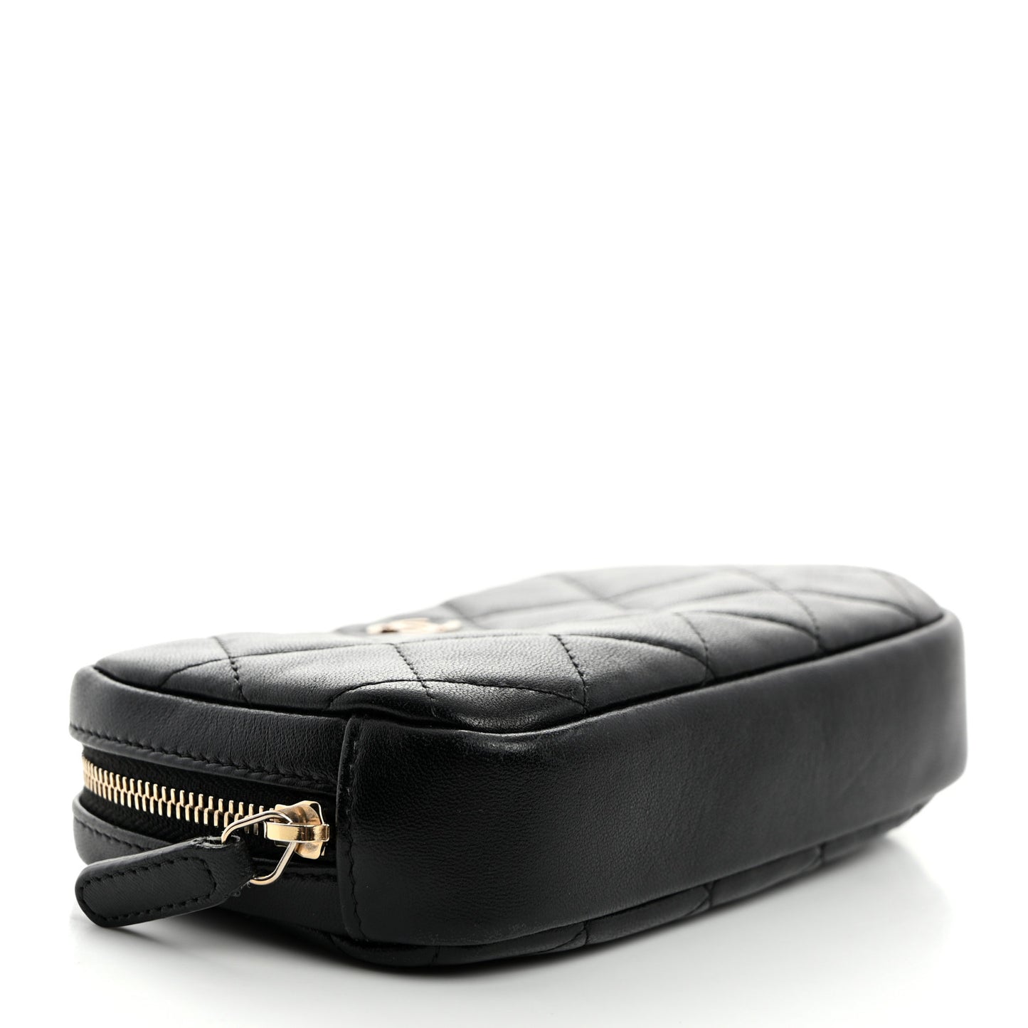 Lambskin Quilted Small Curvy Pouch Cosmetic Case Black