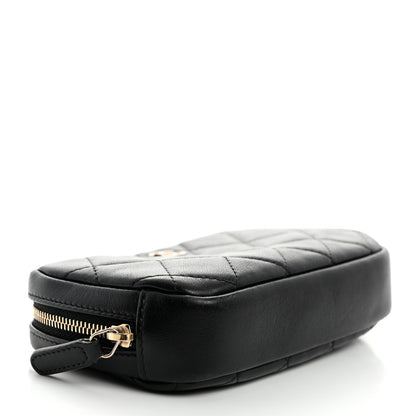 Chanel Lambskin Quilted Small Curvy Pouch Cosmetic Case Black 4 of 8