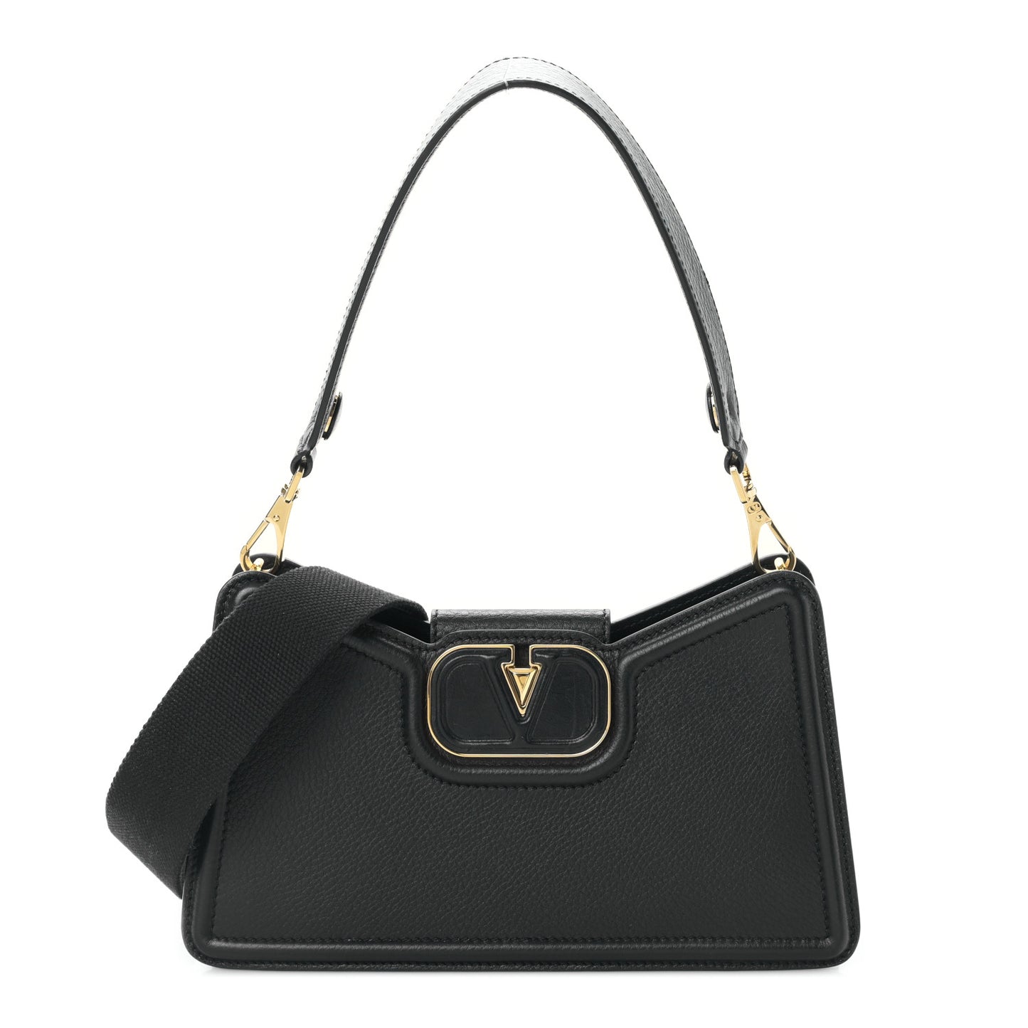 Grainy Calfskin VLogo Leather Shoulder Bag Black