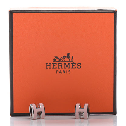 Hermes Palladium Lacquered Mini Pop H Earrings Rose Dragee 6 of 6