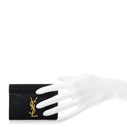 Saint Laurent Grain De Poudre Matelasse Chevron Monogram Credit Card Case Black 2 of 8