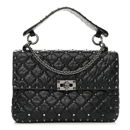 Valentino Garavani Craquele Nappa Medium Rockstud Spike Shoulder Bag Black 1 of 12