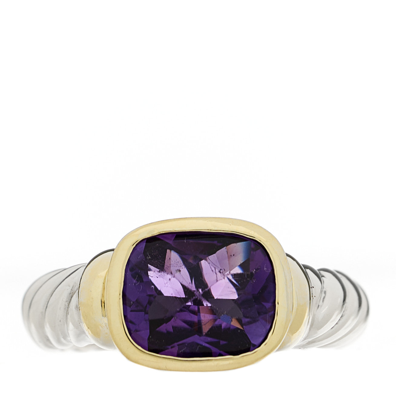 David Yurman Sterling Silver 14K Yellow Gold Amethyst 10mm Noblesse Ring 54 7 1 of 5