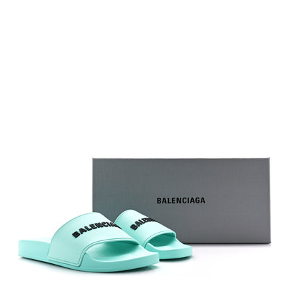 Balenciaga Rubber Logo Womens Pool Slide Sandals 37 Mint Black 8 of 8