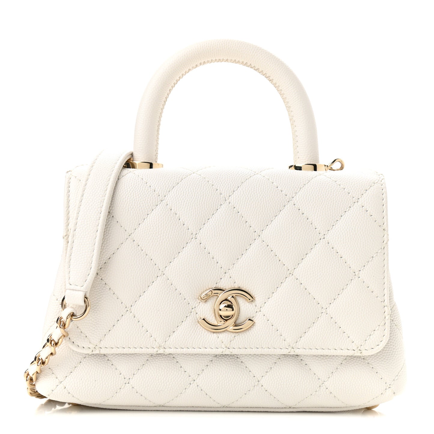 Caviar Quilted Extra Mini Coco Handle Flap White