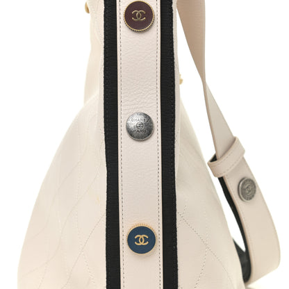 Chanel Calfskin Stitched Large Button Up Hobo Ivory Black 11 of 14