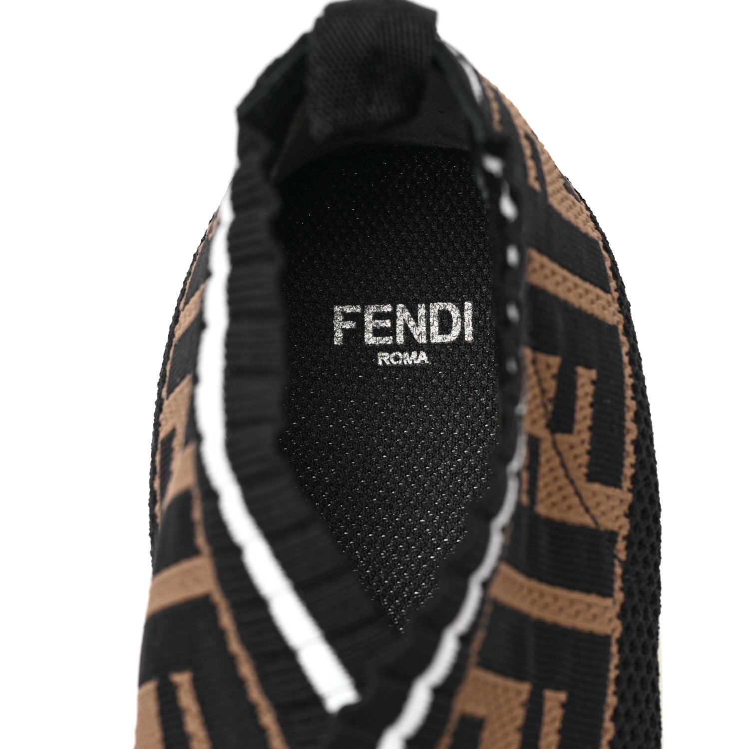 Fendi Stretch Yarn FF Stiff Band Rockoko Sneakers 40 Black White Tobacco 7 of 7