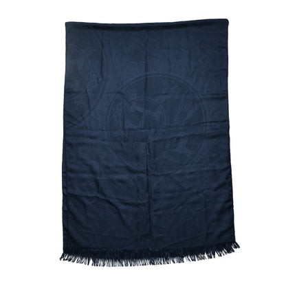 Hermes Cashmere Silk New Libris Stole Bleu Noir 1 of 4