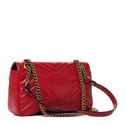 Gucci Calfskin Matelasse Small GG Marmont Shoulder Bag Hibiscus Red 3 of 9