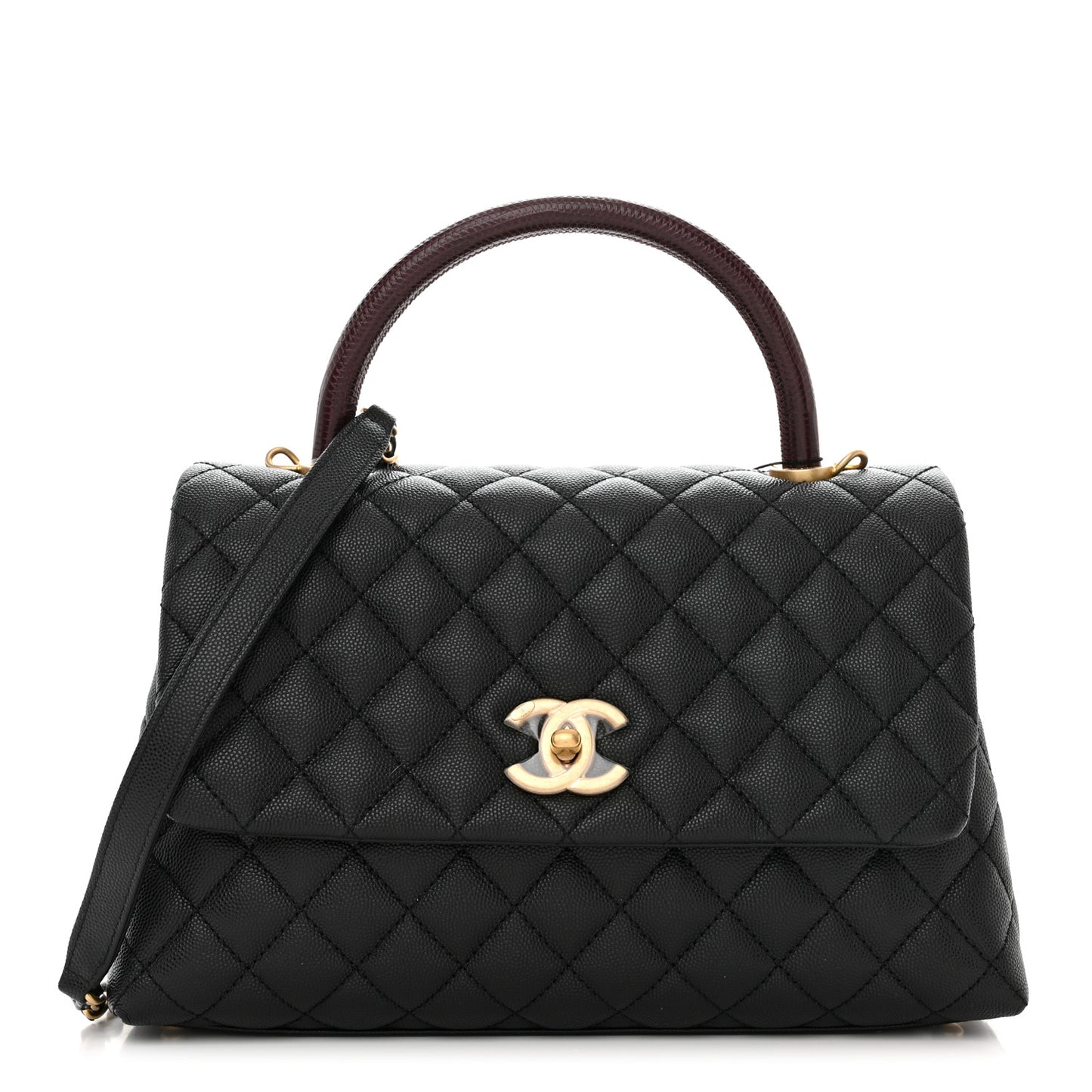 Caviar Lizard Embossed Quilted Small Coco Handle Flap Black