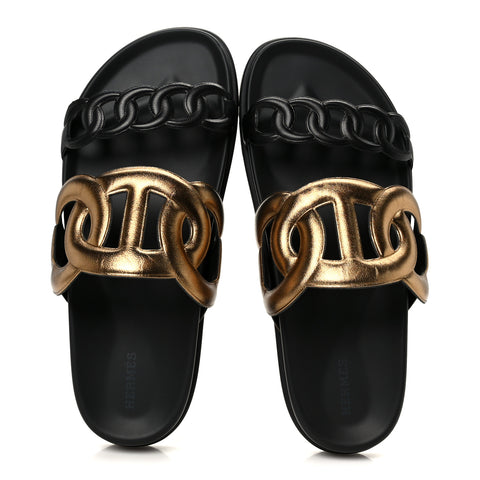 Metallic Nappa Extra Sandals 40 Black Gold