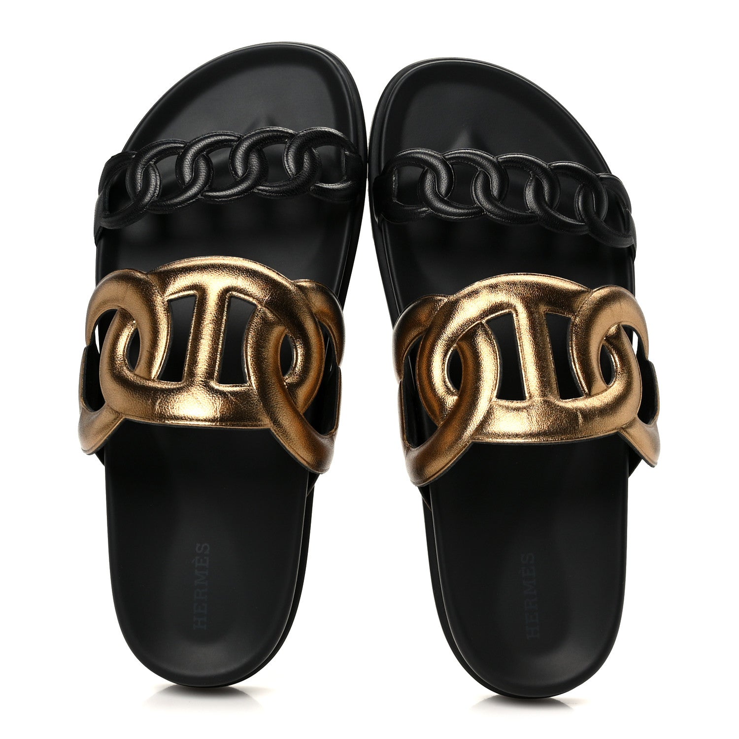 Hermes Metallic Nappa Extra Sandals 40 Black Gold 2 of 8