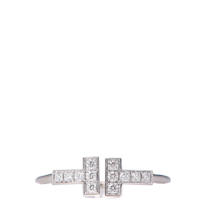 Tiffany 18K White Gold Diamond T Wire Ring 52 6 1 of 4