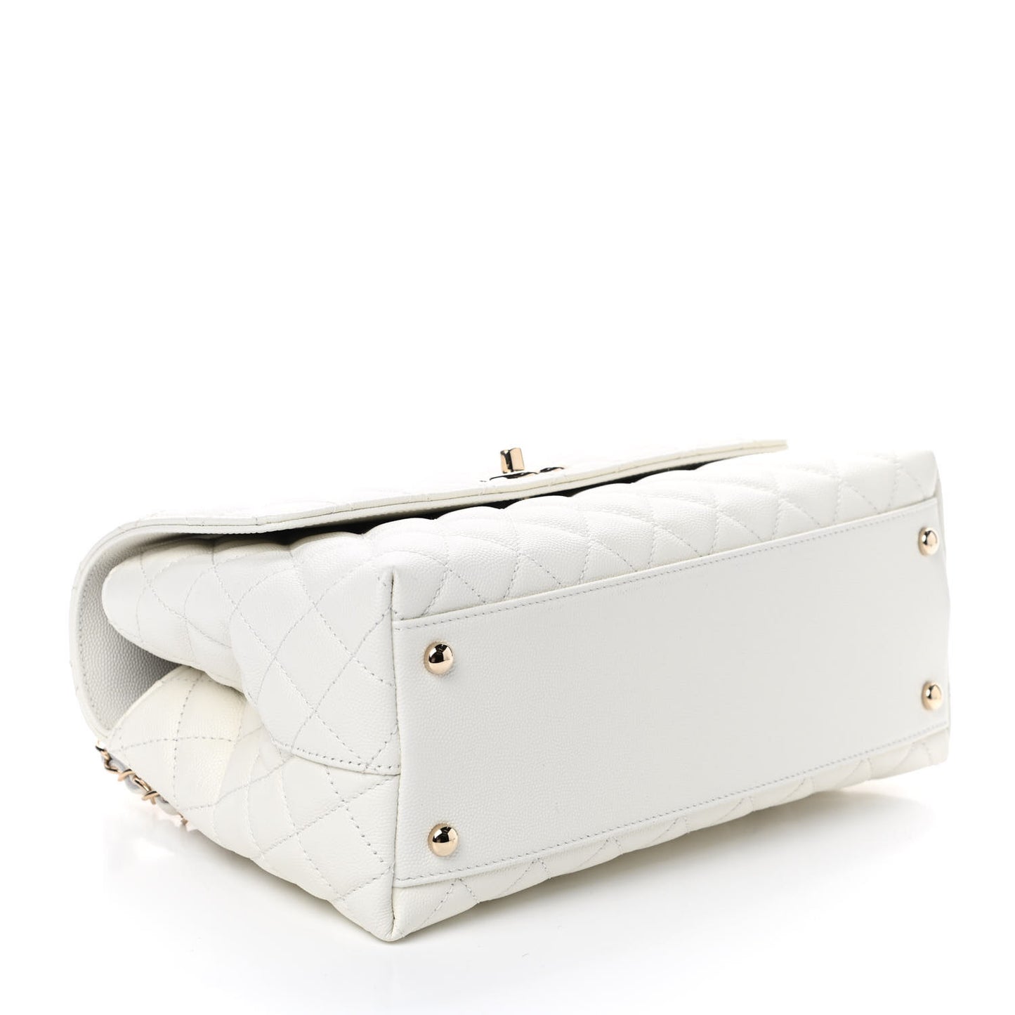 Caviar Quilted Small Coco Handle Flap White