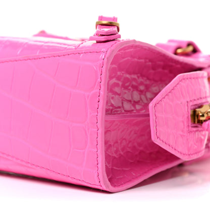 Balenciaga Calfskin Crocodile Embossed Neo Classic Gold Hardware Nano City Crossbody Neon Pink 9 of 22