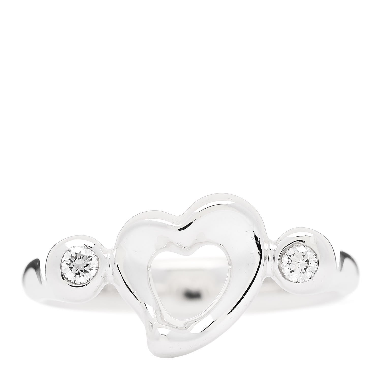 Tiffany Sterling Silver Diamond Elsa Peretti Open Heart Ring 49 4.75 1 of 5