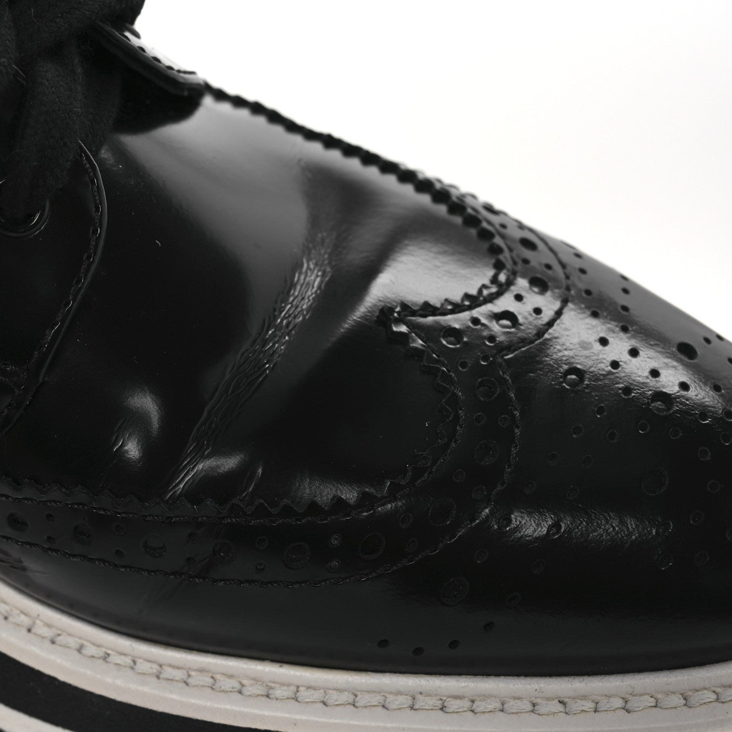 Prada Spazzolato Wingtip Brogue Platform Derby 39.5 Black 11 of 12