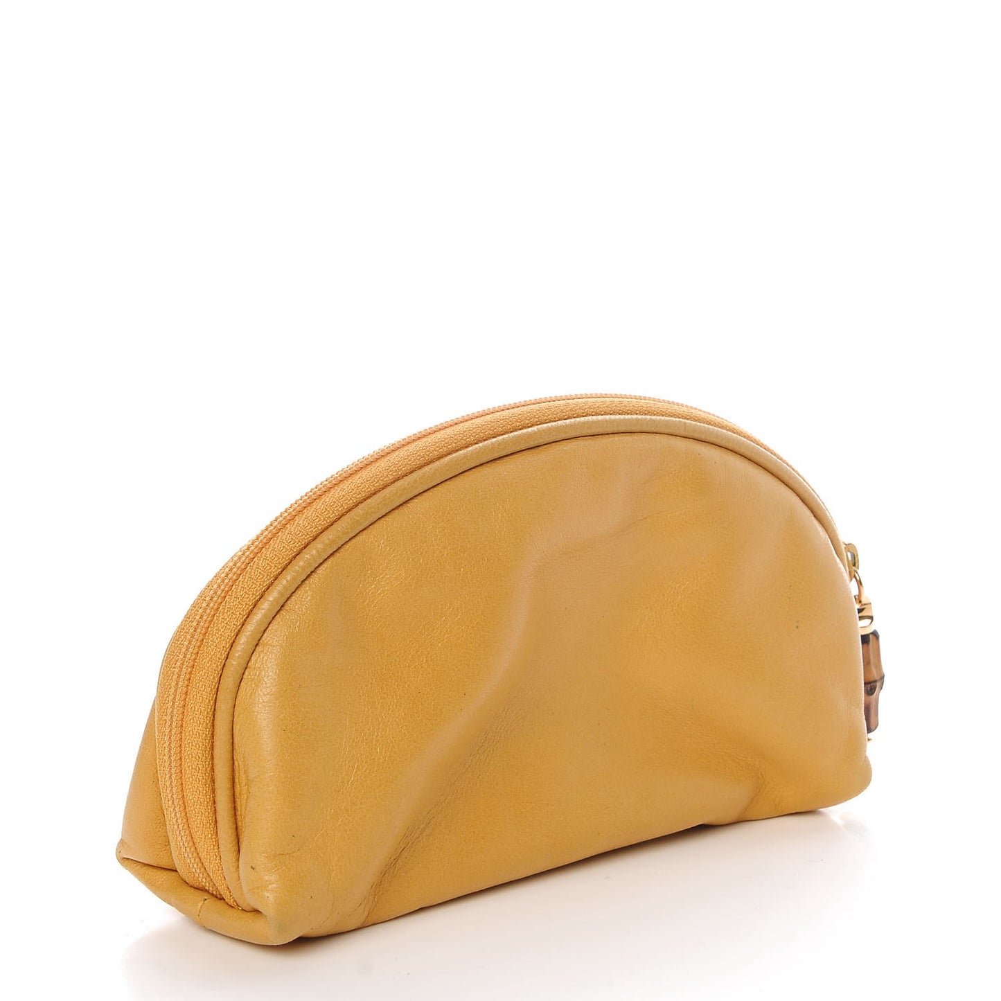Lambskin Medium Bamboo Cosmetic Case Yellow