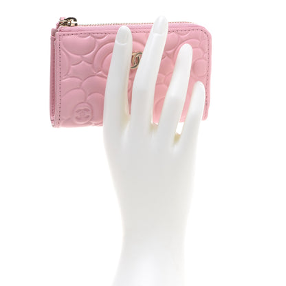 Chanel Lambskin Camellia Embossed Key Holder Case Pink 2 of 8