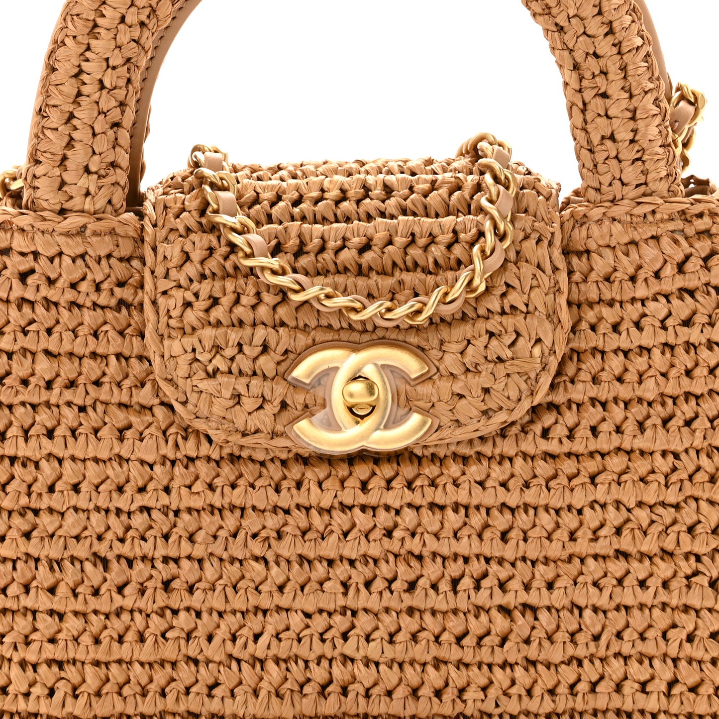 Braided Raffia Nano Kelly Flap Bag Dark Beige