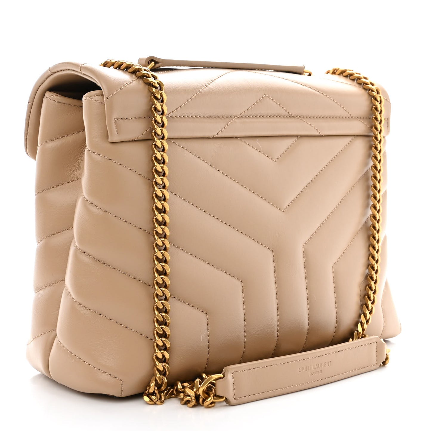 Calfskin Y Quilted Monogram Small Loulou Chain Satchel Dark Beige