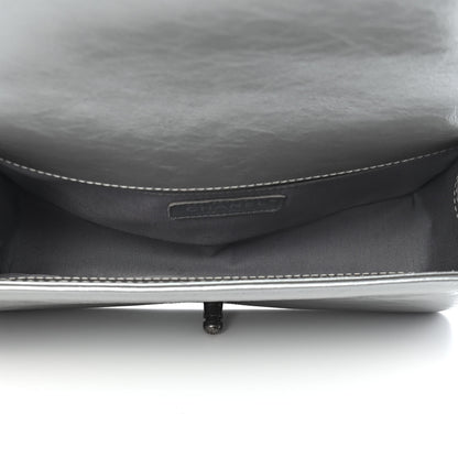 Chanel Metallic Aged Calfskin Quilted Medium Top Handle Boy Flap Silver 5 of 9