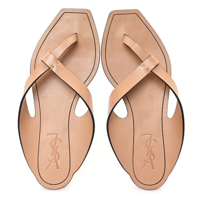Saint Laurent Calfskin Tower 05 Slide Sandals 37 Gold Brown 2 of 12