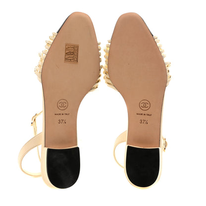 Chanel Lambskin Pearl Slingbacks 37.5 Ivory Black 6 of 9