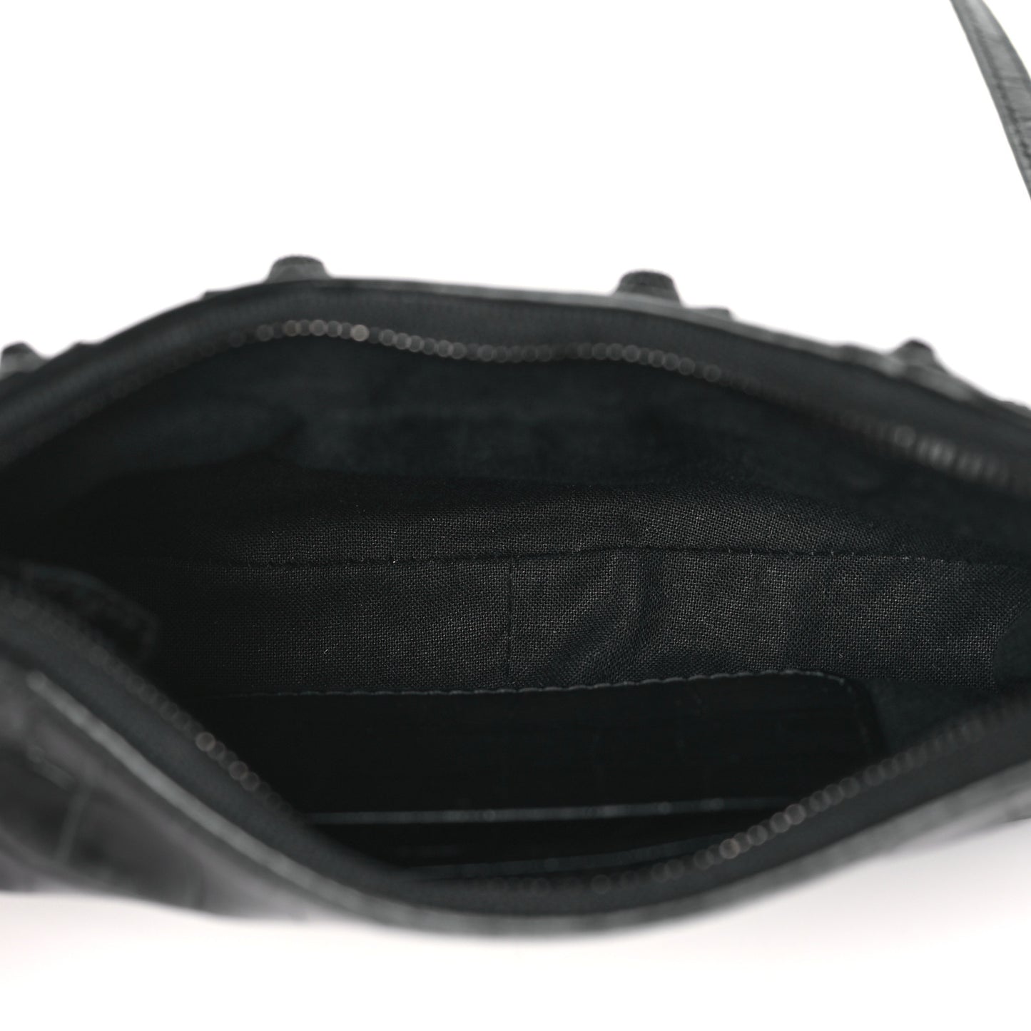 Extra Supple Calfskin Crystal Crocodile Embossed Le Cagole Mini Purse With Chain Black