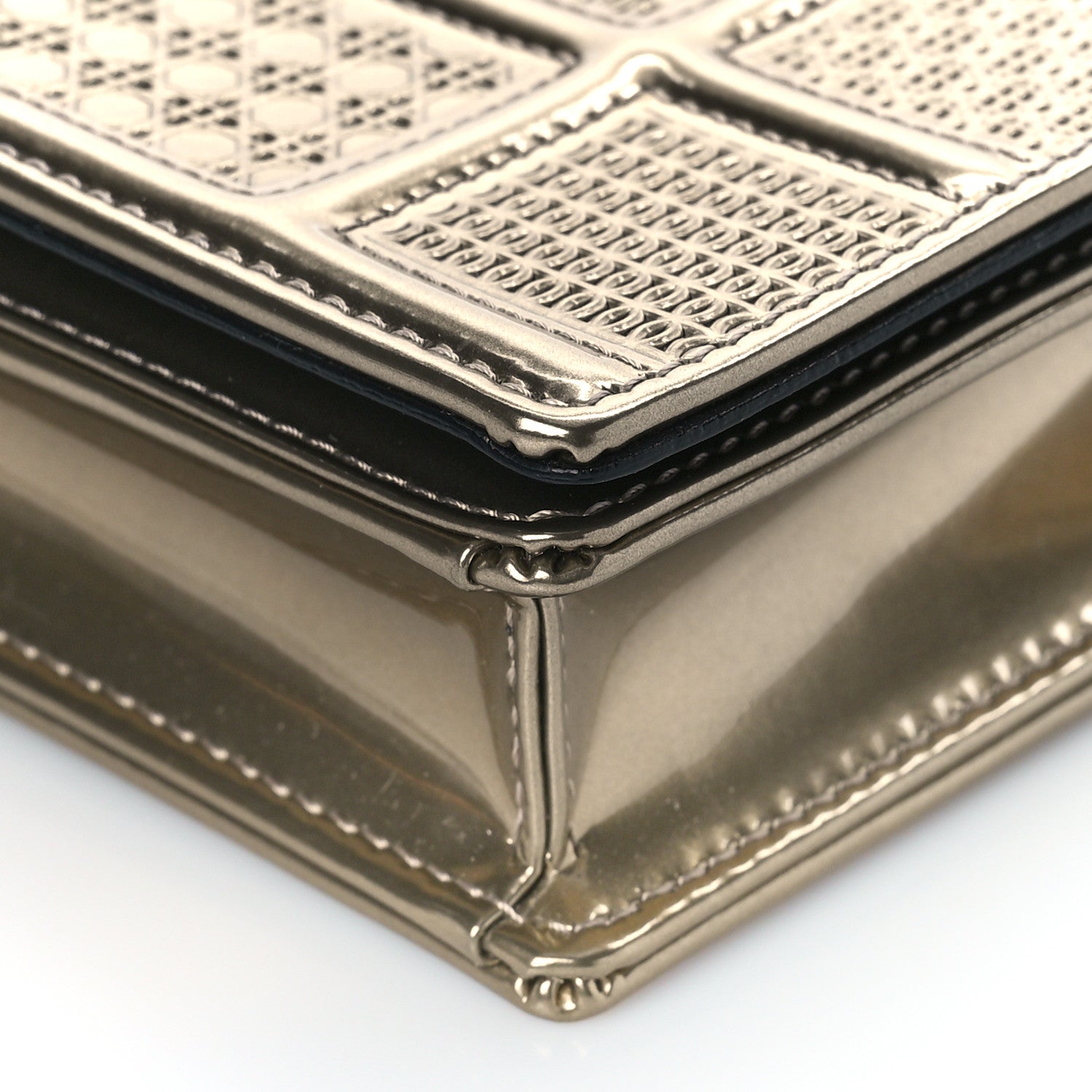 Christian Dior Metallic Patent Micro-Cannage Diorama Wallet on Chain Pouch Gold 8 of 9