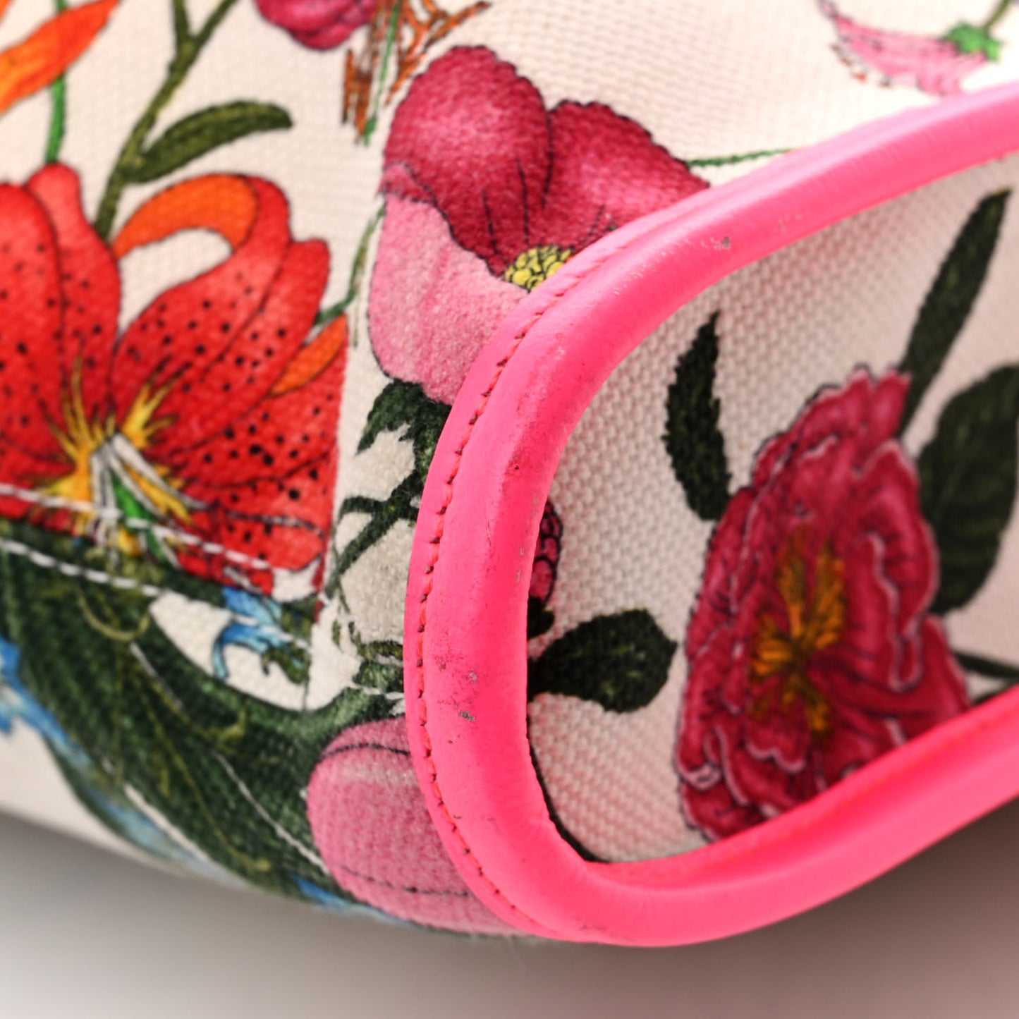 Canvas Flora Large Rajah Chain Tote White Multicolor Fuxia Fluo
