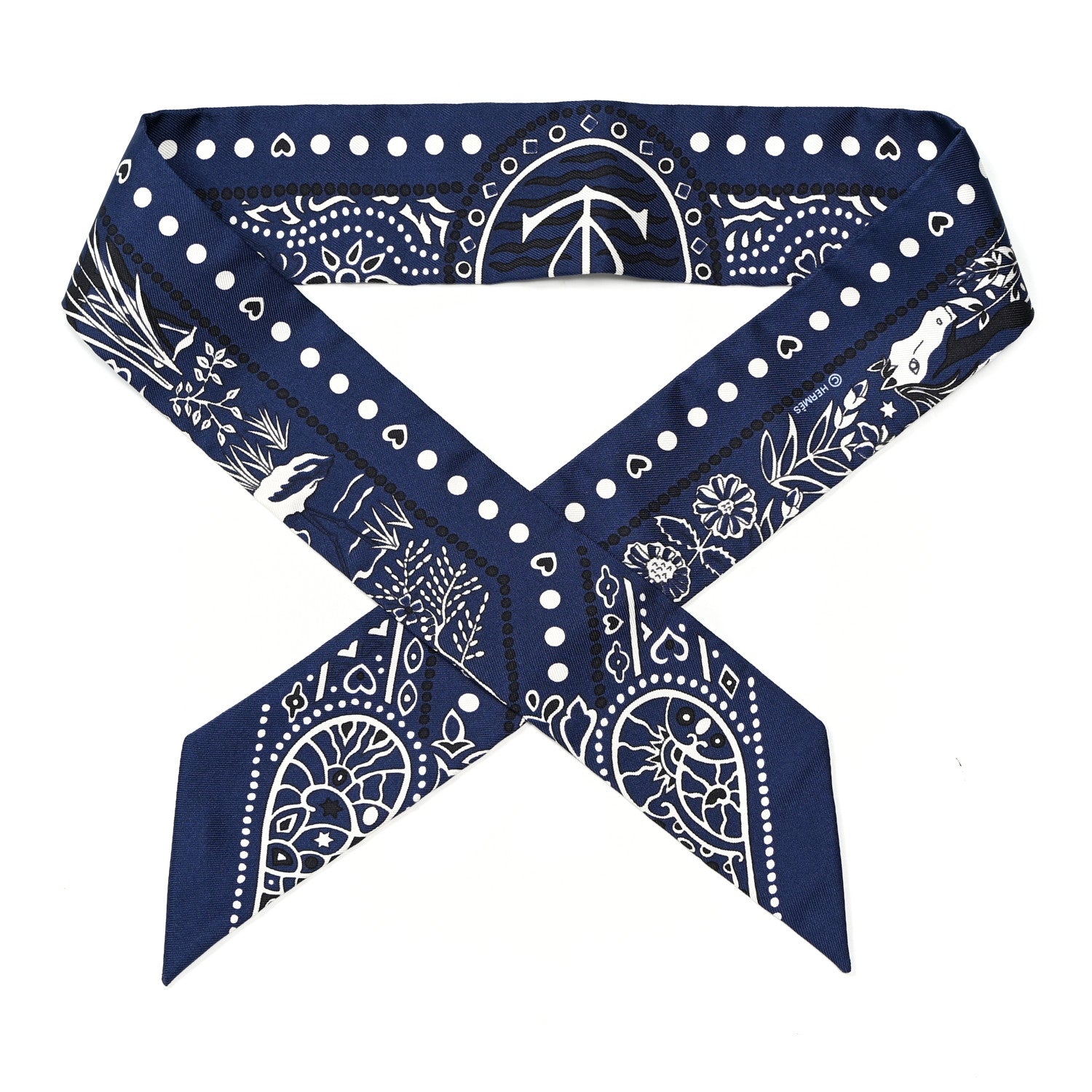 Hermes Silk Peuple Du Vent Bandana Twilly Marine White Black 1 of 5
