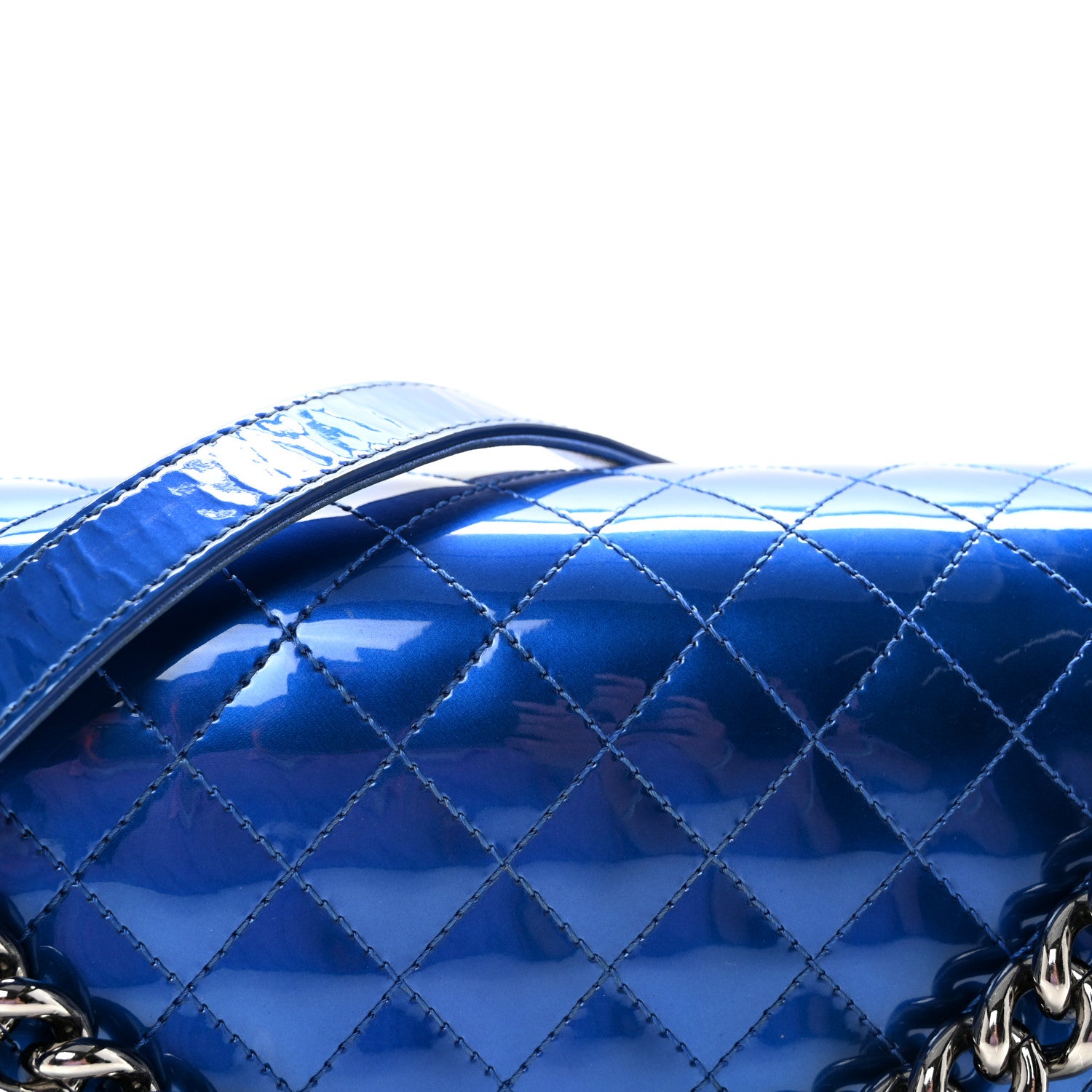 Chanel Metallic Patent Quilted New Medium Boy Flap Blue 8 of 10