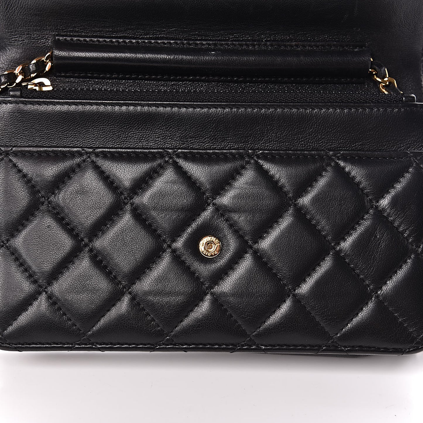 Lambskin Quilted Wallet On Chain WOC Black